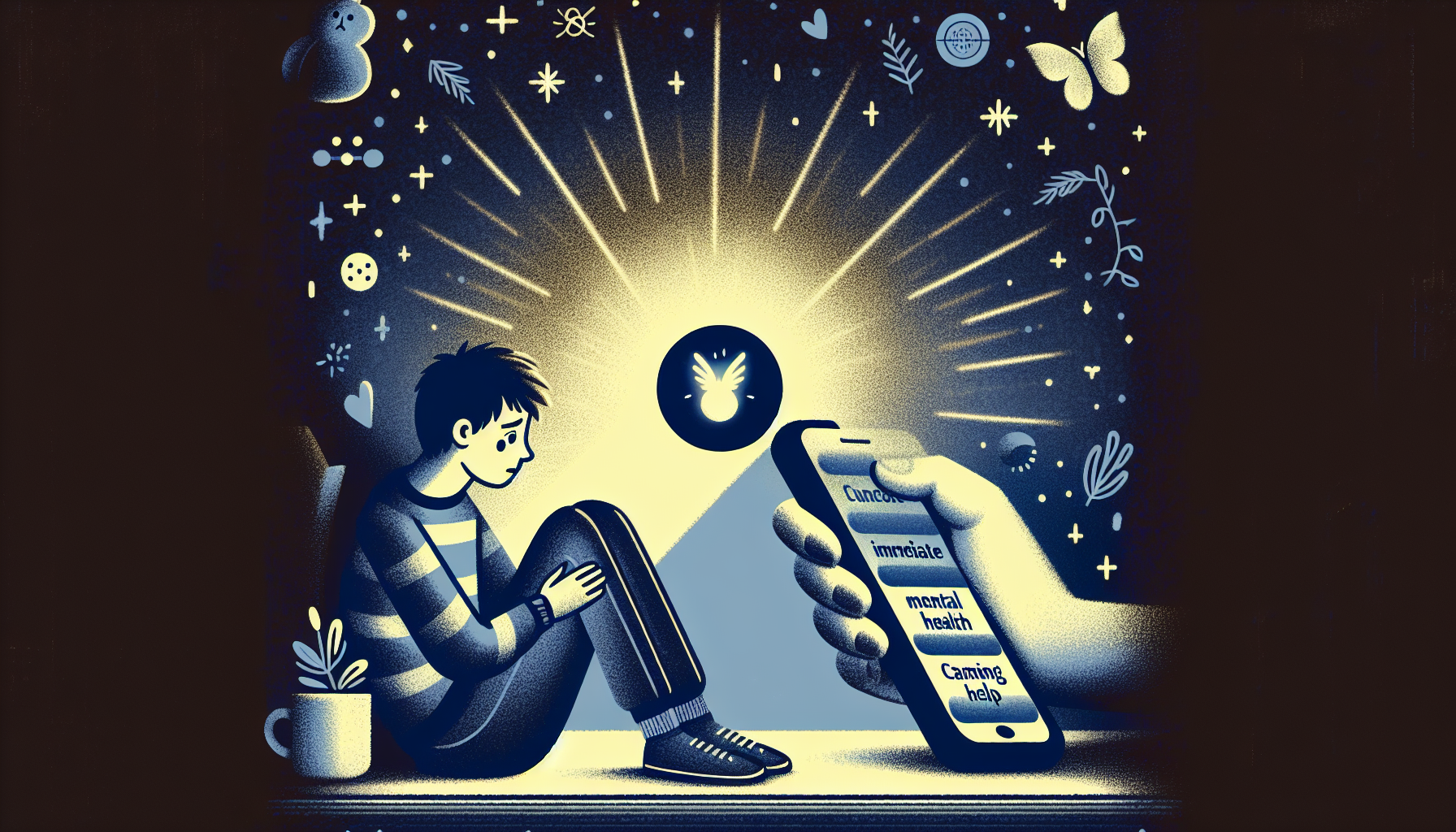 Illustration of a teenager reaching out for immediate mental health help