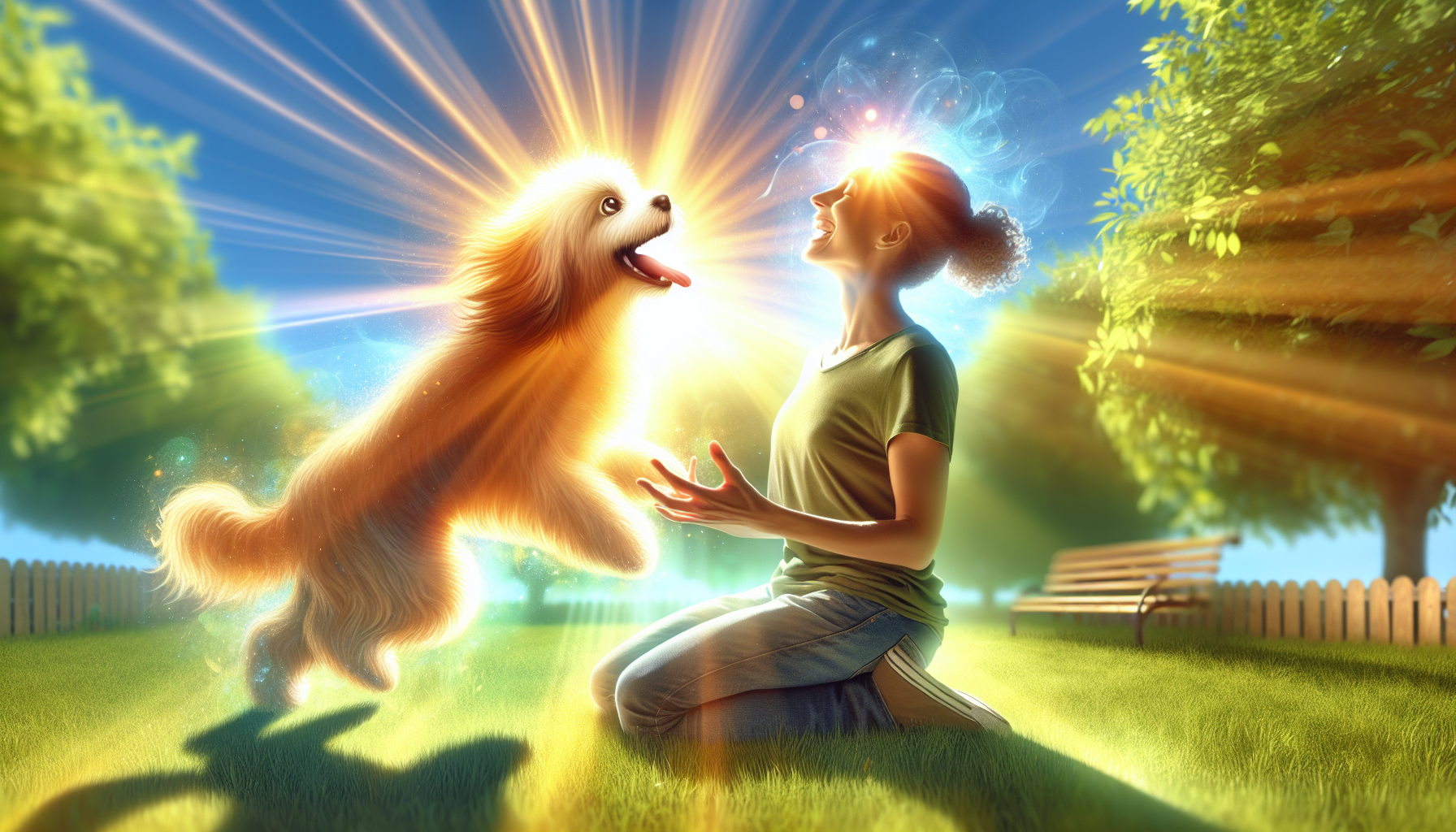 A person playing with an affectionate and joyful dog